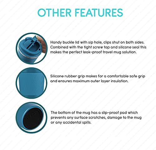 GoCup Travel Mug, Insulated Reusable Coffee Cup with Spill Proof Lid, 510ml, UK Brand, Stainless Steel, Large Size, Keep Drinks Hot and Cold, 18oz, Teal with Grip — view 4