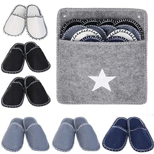 6 Pairs Disposable Fleece Felt Slippers, Portable Washable Non-Slip Slippers for Family Spa Guests Hotel Travel Beige XS Large for Women/Men