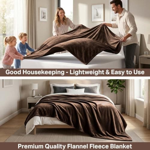 Oxford Homeware Fleece Blanket Sofa Throw Cuddly Reversible Soft Throws for Bed, Couch, Settee, Travel Lightweight and Breathable Blanket fit All Season (Brown, Throw/Single) — view 4