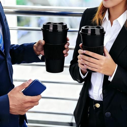 Yisituo Plastic Coffee Cups with Lids, 12 Pack 480ml Reusable Tumblers for Adults, for Hot & Cold Drinks, Microwaveable Travel Mugs (12, Black) — view 4