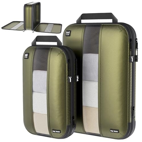 Premium Ultralight Compression Packing Cubes for Travel - Bag Factor Luggage Organizer Set (Double Sided Clean Dirty - Olive Green - 2 Set)