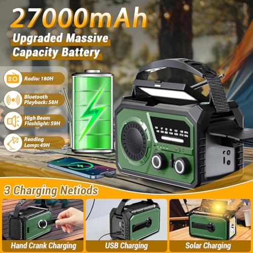 27000mAh Wind Up Radio, Emergency Crank Radio with Solar & Power Bank — view 3