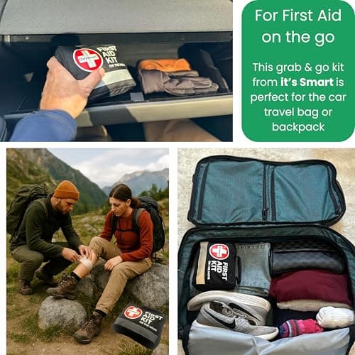 It's Smart Premium Compact Grab and Go First Aid Kit, 150 Pieces, Black Travel Bag, Emergency Essentials for Hiking, Home, Camping, Car with Emergency Blanket, Bandages and Burns Gel — view 3