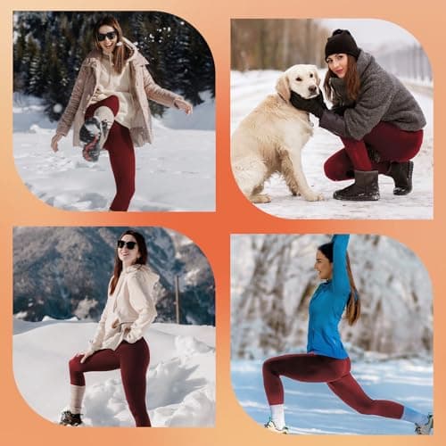 Ulknyss Thermal Leggings Women High Waist Fleece Lined Winter Leggings Workout Warm Yoga Pants Tights Wine Red — view 4