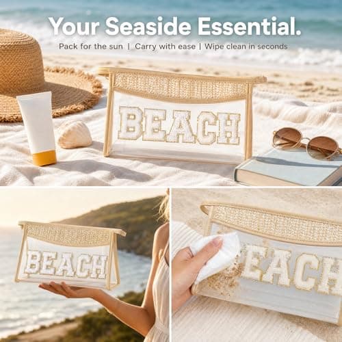 KIPTVO Waterproof Beach Bag Clear Makeup Bag PVC Summer Bag Travel Storage Pouch, Pool Bag Bikini Bag for Women, Beach Accessories Cosmetic Organizer, Sun Cream Bag for Beach 25x14x8cm — view 6