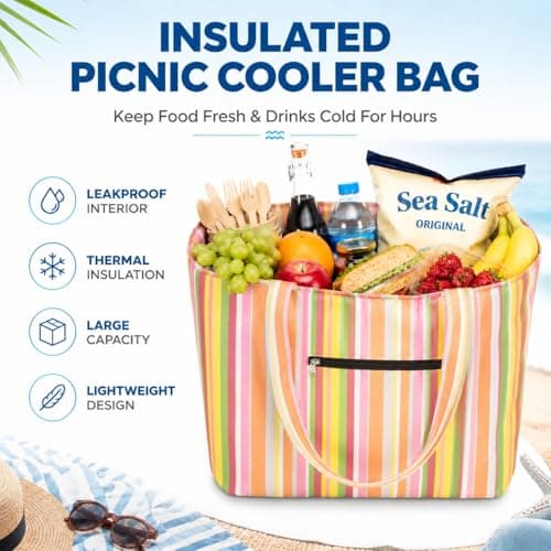 HOMESHOPA Insulated Picnic Cooler Bags, Pink Wide Open Insulated Lunch Bags, Water-Resistant Thermal Leakproof Tote Bag, Portable Reusable Cool Bag for Men Women — view 2
