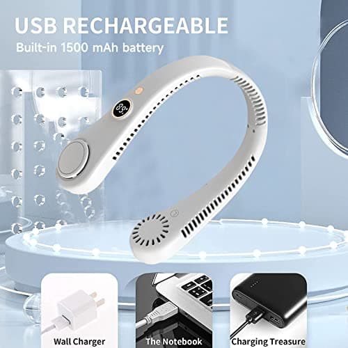 Uotory 360° LED Digital Display Portable Neck Fan,USB Wearable Fan 5 Wind Speeds Hanging Leaf Less Portable Outdoor Hanging Neck Lazy Fan (black) (WWJ-614-4) — view 3