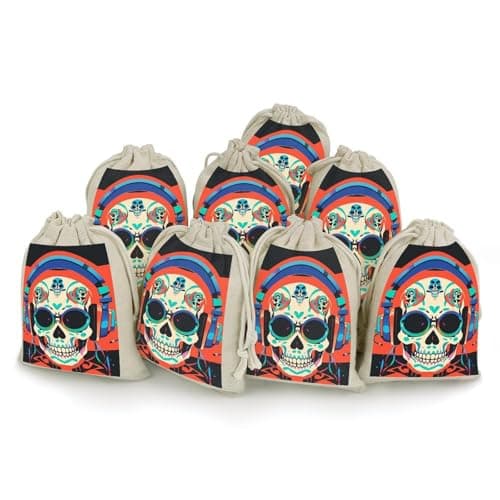 Punk Rock Earphones Skull 8 Pack Drawstring Bag, Cotton Hemp Bunches Pocket