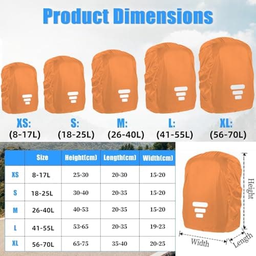 SHOCHX Waterproof Backpack Rain Cover with Three Reflective Strap, 1 Adjustable Anti Slip Cross Buckle Strap for Anti-Dust and Anti-Theft, Rainproof Snowproof, S for 18-25L Backpack, Orange — view 4