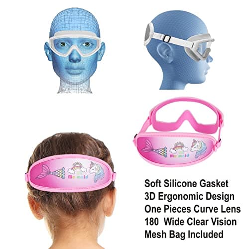 RUIGAO Kids Swim Goggles Age 4-7, Toddler Goggles No Tangle, Child Swimming Mask/Bungee Strap/Soft Band (1PK - Unicorn & Mermaid) — view 3