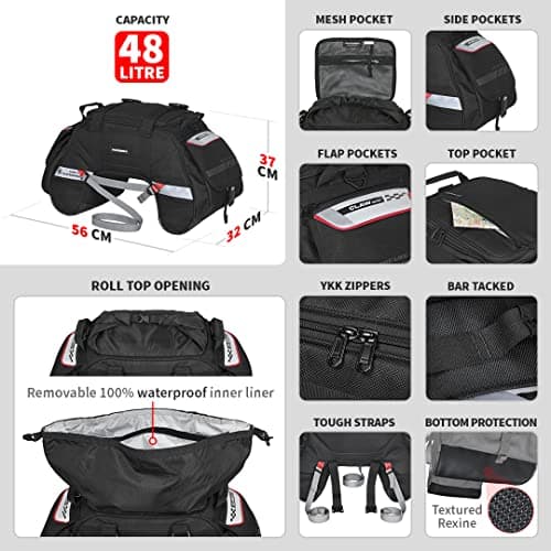 ViaTerra Claw Mini 48L Waterproof Motorcycle Tail Bag with 4-Point Mounting — view 4