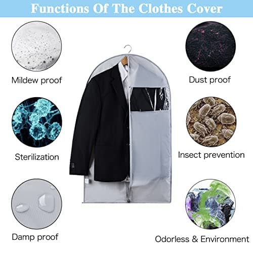 Niviy Suit Bags 60 x 100 cm, Grey Garment Covers with Zip & Clear Window — view 6