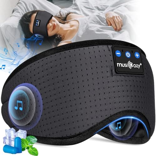 MUSICOZY Cooling Sleep Mask Headphones for Hot&Side Sleepers, 100% Blackout