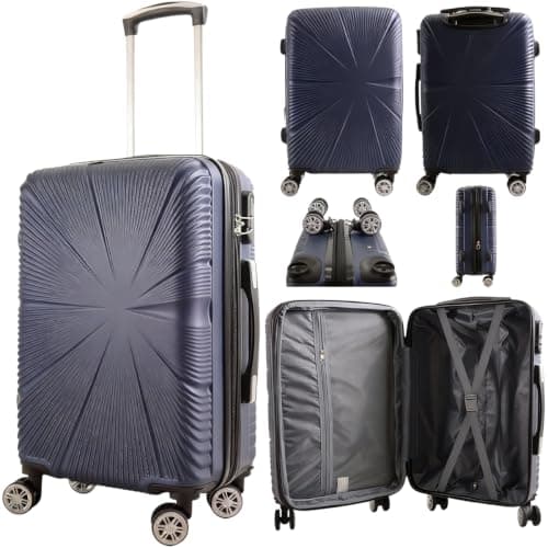 53X38X22CM Cabin Suitcase 4 Wheel Hardshell Expandable Luggage Case Hand Carry On ABS (T-HC-CABIN-2029) (Navy)