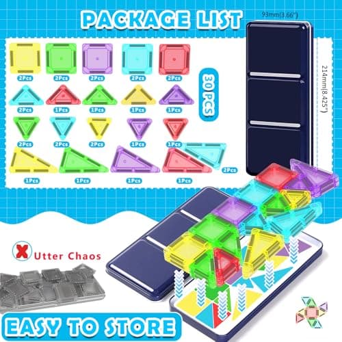 Mini Magnetic Tiles Travel Set with Case 30pcs, Toddler Kids Travel Toys — view 6