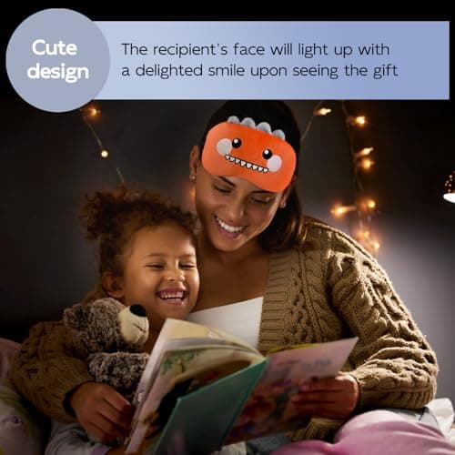 Mezeic Sleep Eye Mask, Cartoon Dinosaur Eye Mask Soft Plush Eye Mask for Sleeping Travel Blockout Sleeping Masks Eye Cover Novelty Cute Animal Eyeshade (Orange Dinosaur) — view 3