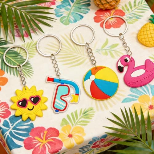 LYhsmg 8 Pack Summer Keychains for Kids, Hawaiian Party Favours, Beach Fruit Keyrings for Party Bag Fillers, Pool Party Decorations and Classroom Prizes — view 5