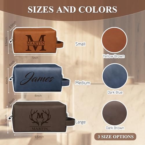 Personalised Leather Toiletry Bag for Men, Custom Wash Bag Engraved Name,Waterproof, Travel & Toiletry Use — view 3