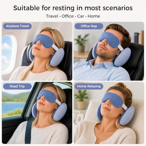 FACHOI Travel Pillow for Airplane, Travel Neck Pillows with Eye Mask, Round Plush Sleeping Pillows Travel Essential Flight Pillows for Sleeping Airplane F4-YZJZ — view 6