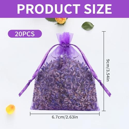 20Pcs Lavender Bags,Empty Drawer Scented Small Sachets Dried Flower Closet Wardrobes Sachet Fresheners Scents Bag to Fill Organza Gauze Spice Herbs Purple Sache,for Wardrobe Closets Car Bathrooms — view 2