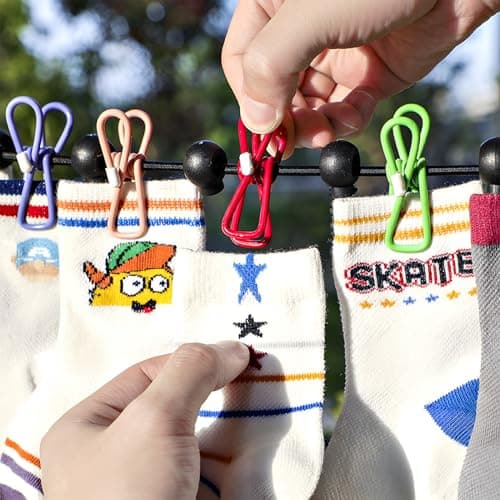 Travel Washing Line, Portable Clothesline Outdoor with 12 Clips Elastic Clothesline for Indoor Outdoor Balcony Travel Camping (Multicolour) — view 6