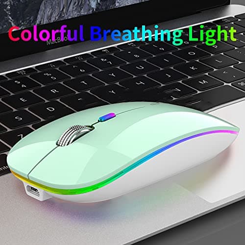 Uiosmuph G12 Wireless Mouse for Laptop, Rechargeable Mice, Silent - Mint — view 3