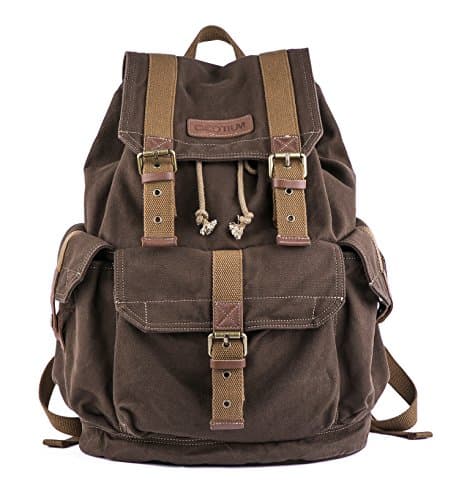 GOOTIUM Canvas Backpack - Vintage Outdoor Rucksack Travel Day Pack, Coffee
