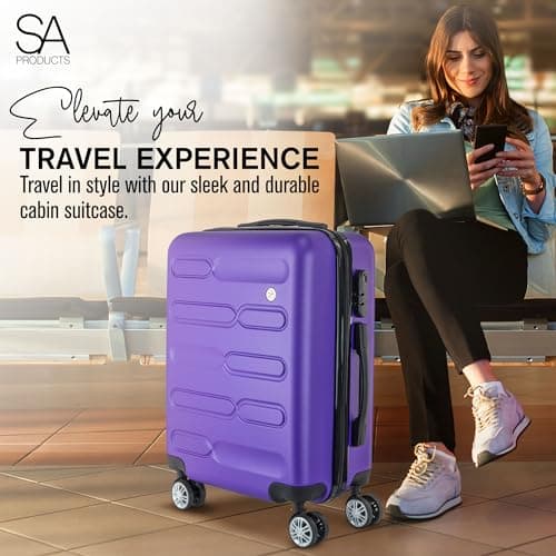 SA Products Cabin Suitcase | 34L Carry On Suitcase, Cabin Bag 55x40x20 with Combination Lock | Hard Shell Suitcase with 4 Wheels Cabin Luggage, Cabin Bags 55 x 40 x 20 Approved (Purple) — view 4