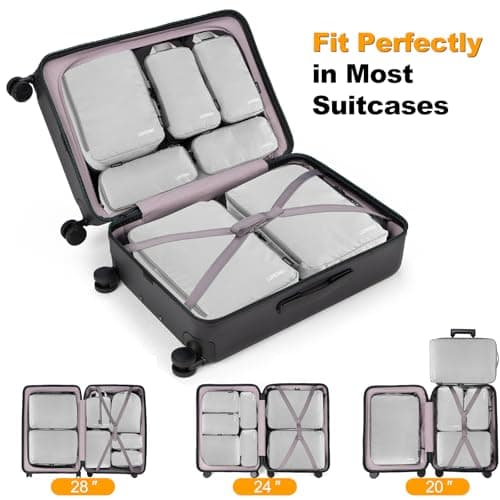 Compression Packing Cubes, Lumesner 8 Set Travel Essentials Packing Cubes for Carry on Suitcases, Compression Suitcase Organizers Bag Set & Travel Cubes (8-piece,Grey) — view 3