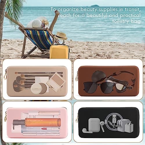 FVION Makeup Bag for Travel, Large Silicone Cosmetic Bag, Make Up Brushes Holder Case, Portable Makeup Organiser for Women Girls (Khaki) — view 2