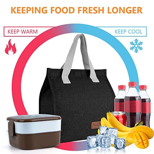 Vicloon Lunch Bags for Women Men, Portable Lunch Box Bag, Insulated Cooler Bag Thermal Leak-Proof Lunch Organizer, Thermal Cooler Bag for Work Outdoor School Travel (Black) — view 6