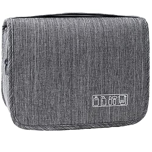 Hanging Travel Toiletry Bag, YYGOJOY Folding Travel Wash Bag, Portable Makeup Cosmetic Organizer, Waterproof Bathrooom Shower Bag with Hook for Men Women Kids (Grey)
