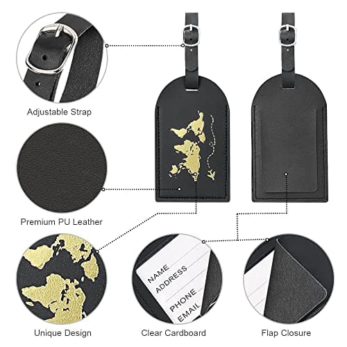 flintronic 2 Pcs Luggage Tags, Leather Baggage Labels, Suitcase ID Tag Set, Handbag Tag Labels Travel Accessories for Married Men Women Couples Wedding Travel Gift — view 4