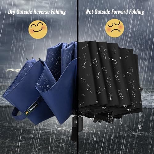 Chakipee Travel Windproof Strong Compact Umbrella - 10 Ribs Blue Portable Umbrella for Men and Women - Inverted Folding Automatic Umbrellas for Wind and Rain, 210T Fabric 105cm Span — view 4