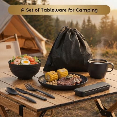 Belegao Camping Utensils Set Food Grade Plastic Cutlery Bowl Plate Cup 8PCS — view 5