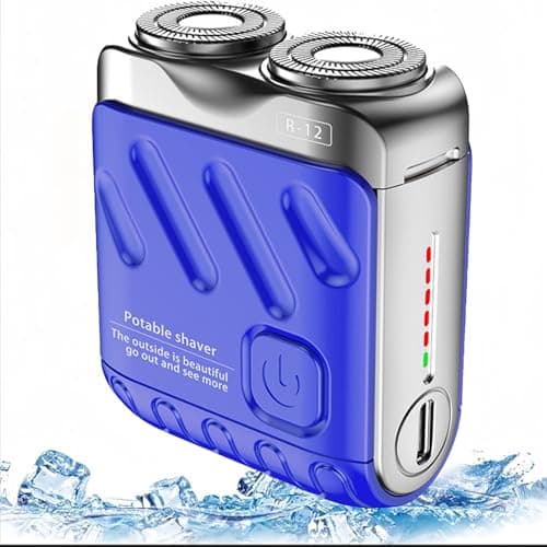 Mini Electric Shaver, Men's Electric Mini Shaver, USB Rechargeable IPX7 Waterproof, New Mini Beard Shaver and Portable Suitcase Design, Luggage Electric Shaver,Double-Ring Magnetic Blade(Blue)