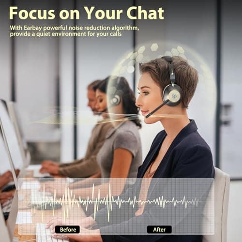 Wireless Headset, Bluetooth Headset With Microphone Noise Canceling & USB Dongle, On Ear Headphones with Charging Dock & 45hrs Working Time for Computer/Mobile Phones/Ms Teams/Skype/Zoom/Office — view 2
