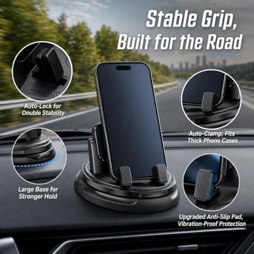 DVDVBOOM Car Phone Holder 360° Rotating, Universal Dashboard Mobile Phone Holder for Cars, Car Phone Mount with Hidden Parking Plate, Car Interior Accessories for 4-7 inch Phones — view 6