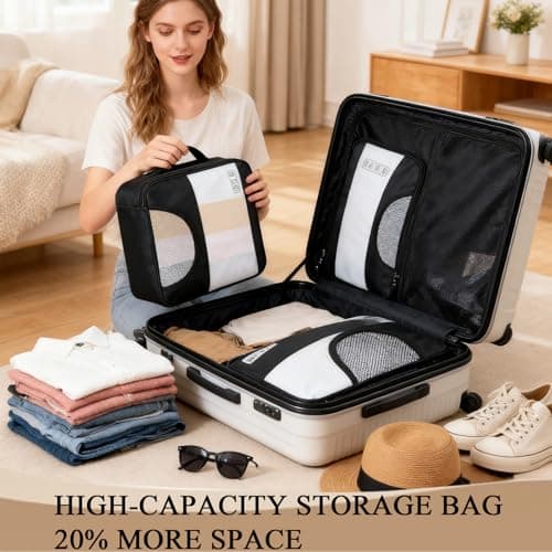 8-Piece Suitcase Organiser Set, Travel Packing Cubes, Black — view 3