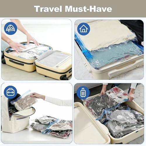 GQC 15 Pack Travel Vacuum Storage Bags for Luggage, Reusable Space Saver Bags for Clothes and Clothing Organisation, 4 (64x47cm) 3 (54x40cm) 8(40x30cm) — view 3