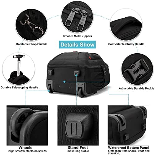 LIGSAN Travel Backpack with Wheels, 17inch Wheeled for Men Women Rolling Laptop Bags on Wheels Waterproof Rucksack Cabin Bag Trolley Suitcase Business College School Bag, Black — view 4