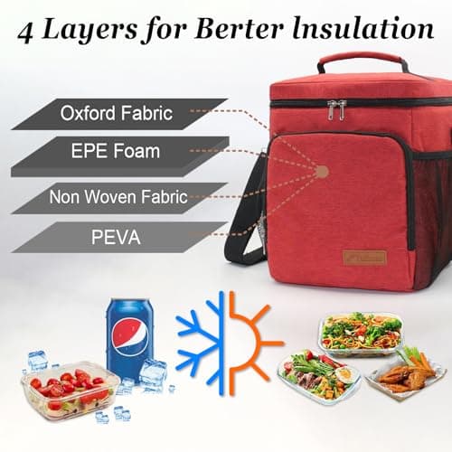 TuErcao Small Cooler Bag, 12 Can Leakproof Insulated Soft Ice Chest, Portable Collapsible Waterproof Cooler Box with Shoulder Strap for Men Work Lunch Camping Beach Travel Road Trip Car, Red — view 2