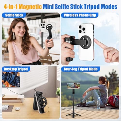 Ainiv 4-in-1 Multifunctional Magnetic Selfie Stick, 360°Rotation Phone Tripod with Wireless Remote for iPhone & Android, for Travel, Vlogging, Photos, Video Recording — view 6