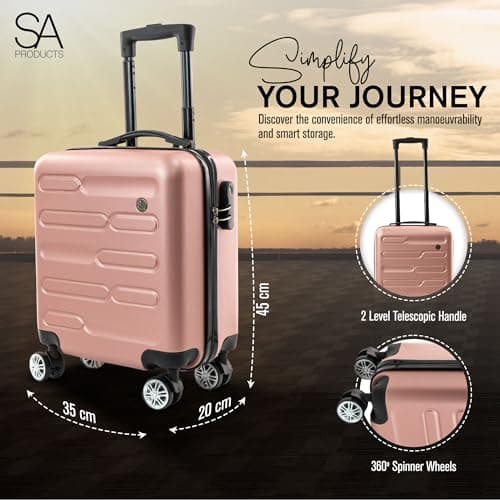 SA Products Rose Gold Cabin Suitcase 45x36x20cm - Lightweight Hardshell Carry On Luggage with 4 Spinner Wheels, Telescopic Handle - Cabin Bag with Divider Pocket, Travel Case with Spacious Interior — view 6