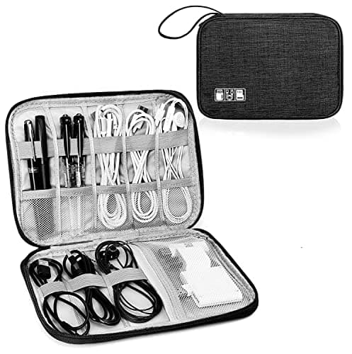 Woodland Leathers cable bag and cable organiser bag is a travel essentials electronics travel organizer for Chargers, Cables, USB Drive, SD Card, power bank and Hard Disk with Handle (Black)