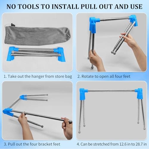 XIAONAN Portable Travel Garment Rack,13-28 Inch Compact Stainless Steel Foldable Clothes Drying Rack,Collapsible Clothing Rack for Camping,Travel,Hotel Room,Laundry Blue — view 5