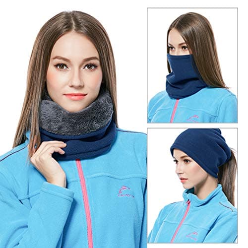 TAGVO Winter Fleece Neck Warmer, Soft Double Layer Fleece Thick Thermal Neck Gaiter Elastic Multifunctional Scarf Windproof Skiing Neck Tube Ear Warmer Balaclava Hood Unisex for Outdoor Sports — view 2