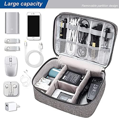 ACOPTON Electronic Organizer, Portable Travel Organizer Bag, Waterproof Electronics Accessories Storage Cases for iPad, Cables, Chargers, Hard Drive, Power Bank, Game Cards (Gray) — view 2