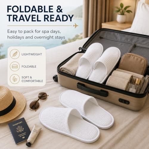 2 Pairs Disposable Hotel Slippers, White Deluxe Closed Toe Spa Slippers — view 3
