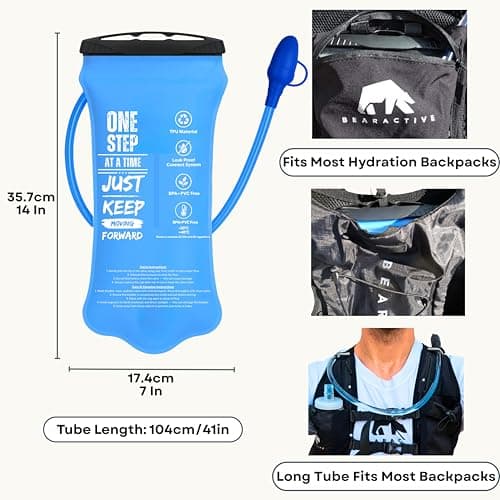 Bearactive Hydration Bladder, Water Bladder 2L for Running Backpack with BPA-Free TPU, Hydration Pack, Leak-Proof Water Pouch, No Plastic Smell – Hiking, Running, Cycling & Camping (Blue, 2 Litre) — view 6